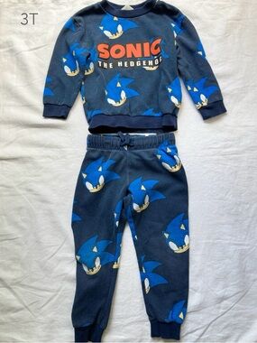 H&M 3T Toddler Boy Girl Sonic Hedgehog Sweatshirt Pants Matching Set